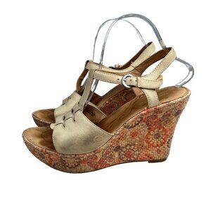 Born Rebecka Espadrille Wedge Sandals size 9 Women Beige Leather Boho Floral